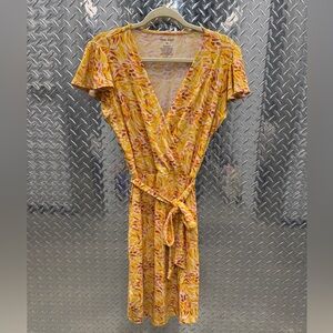 Nine West Vibrant Yellow and Pink Wrap Midi Dress